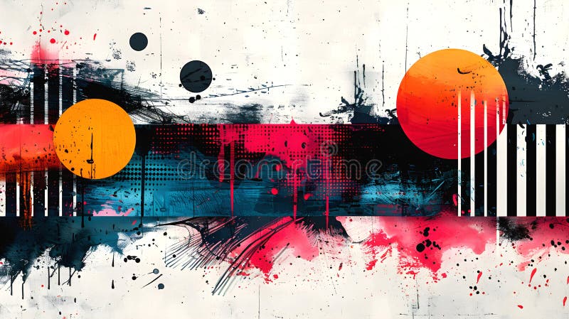 Pattern of abstract shapes, bold color blocking, whimsical motifs. Abstract colorful grunge background. Hand-Drawn