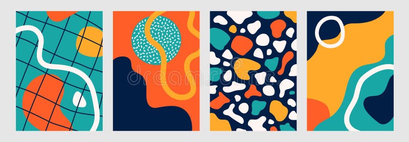 Pattern background with abstract form, organic shapes vector illustration set. Wave texture poster in minimal doodle royalty free illustration