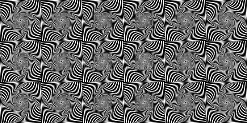 Pattern with black and white rotating squares. Background with vortex effect. Wallpaper with optical illusion with vector illustration