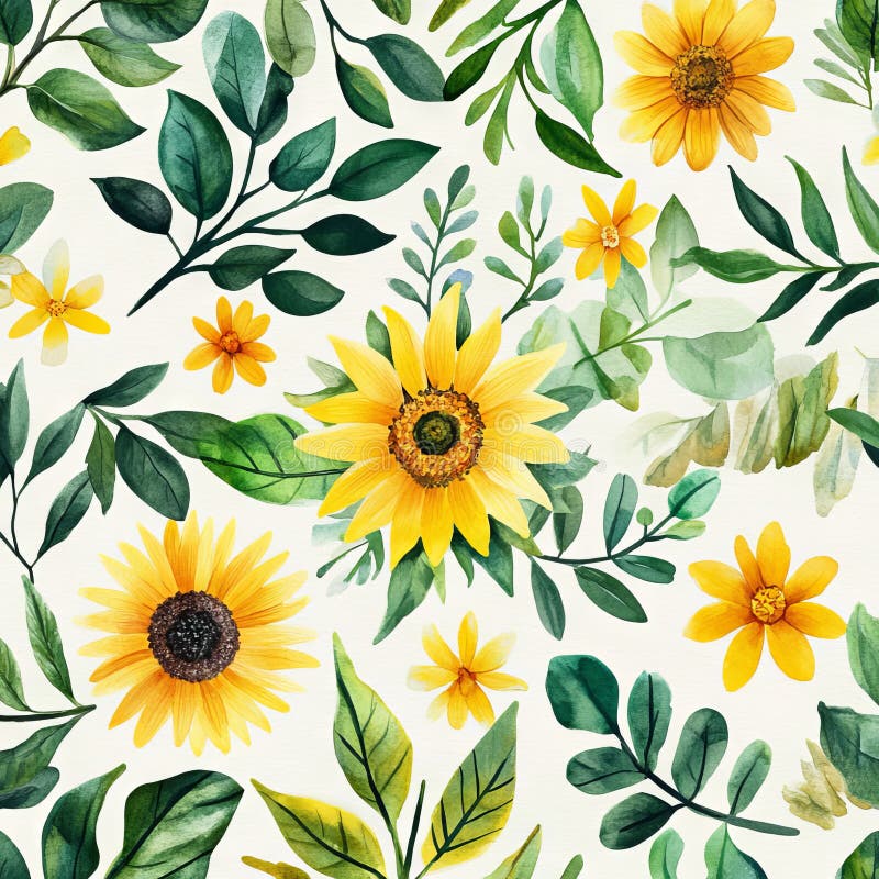 A pattern of botanical watercolor, seamlessly hand-painted royalty free stock photography