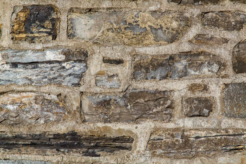 Pattern Brown Color Of Old Stone Wall Uneven Cracked Real Stone Wall