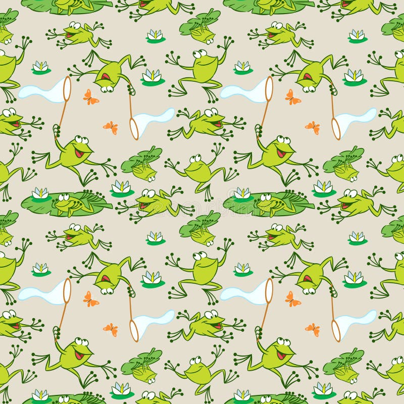 Pattern with cartoon frogs