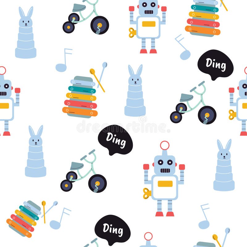 Pattern of Children S Toy Robot, Bicycle. Vector Stock Vector