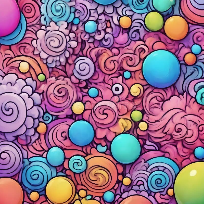 Pattern with colorful balls and swirls vector illustration