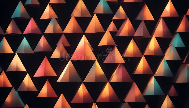 Un model de piramide filtrante colorate pe fond întunecat care creează un sentiment de adâncime și interes vizual. royalty free illustration