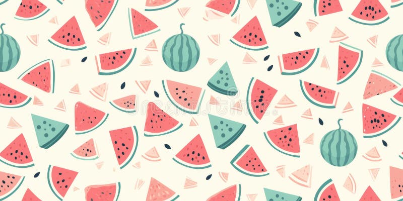Pattern with colorful watermelon slices on a soft pink background stock illustration