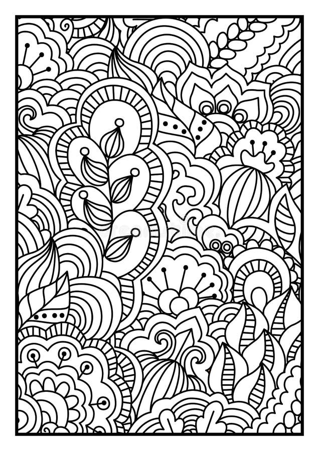 Pattern for Coloring Book. Black and White Background with Floral, Ethnic,  Hand Drawn Elements for Design Stock Vector - Illustration of  inspirational, book: 59318815