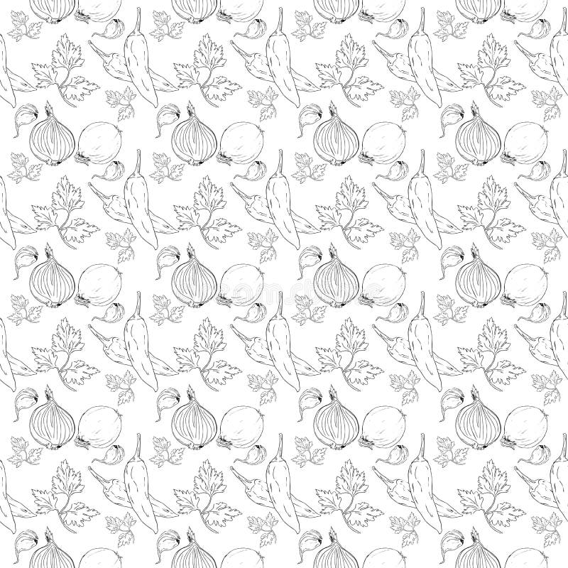 Pattern contour onion garlic and pepper stock illustration
