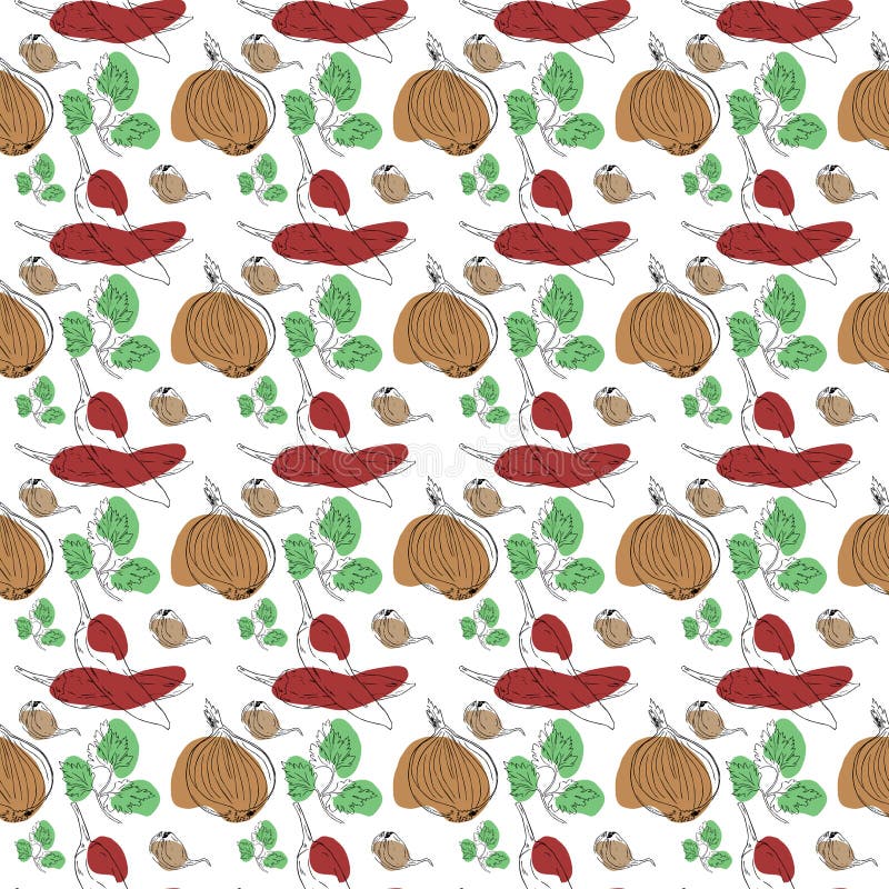 Pattern contour onion garlic and pepper royalty free illustration