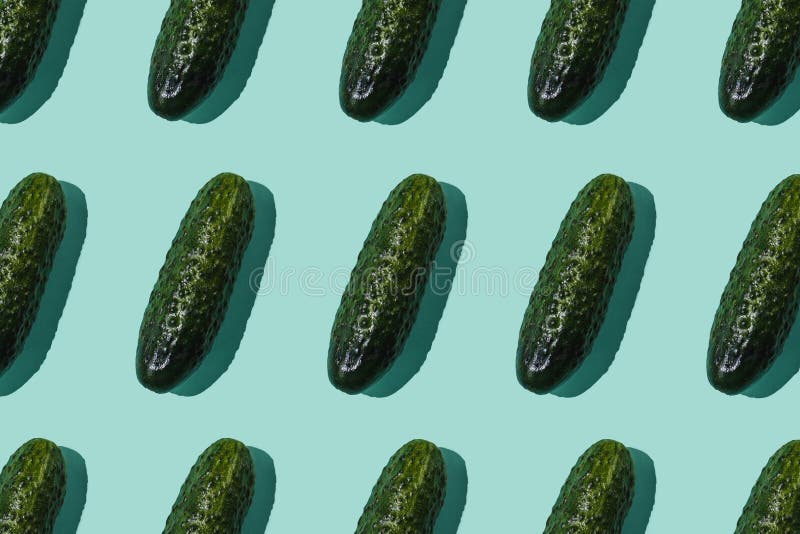 Pattern with Cucumber on turquoise background