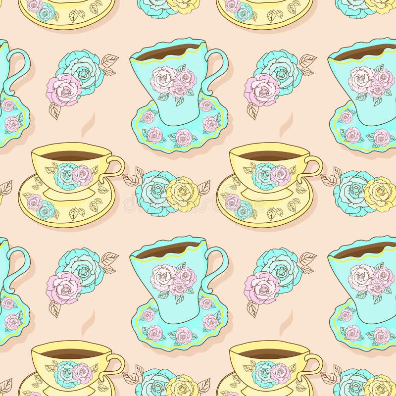 Pattern with cups and roses