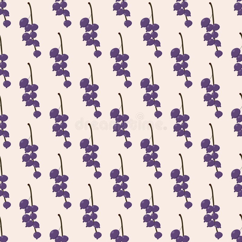 Pattern of currant branches on a beige background for use in textiles or packaging. Vector isolated objects for use in any type of design