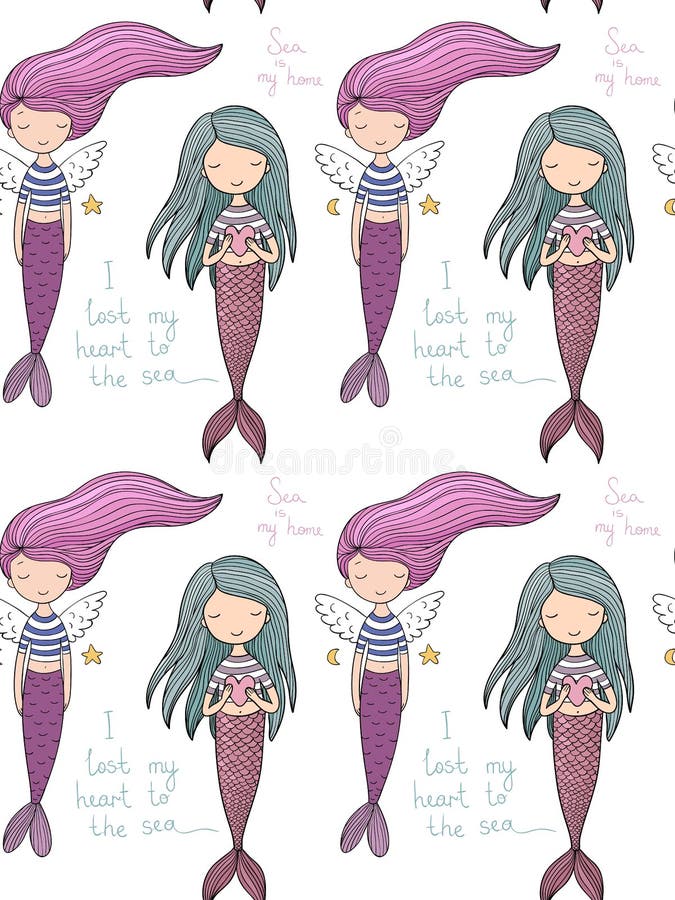 Pattern with cute little mermaid. Siren. Sea theme. vector illustration Pattern with cute little mermaid. Siren. Sea theme. vector illustration