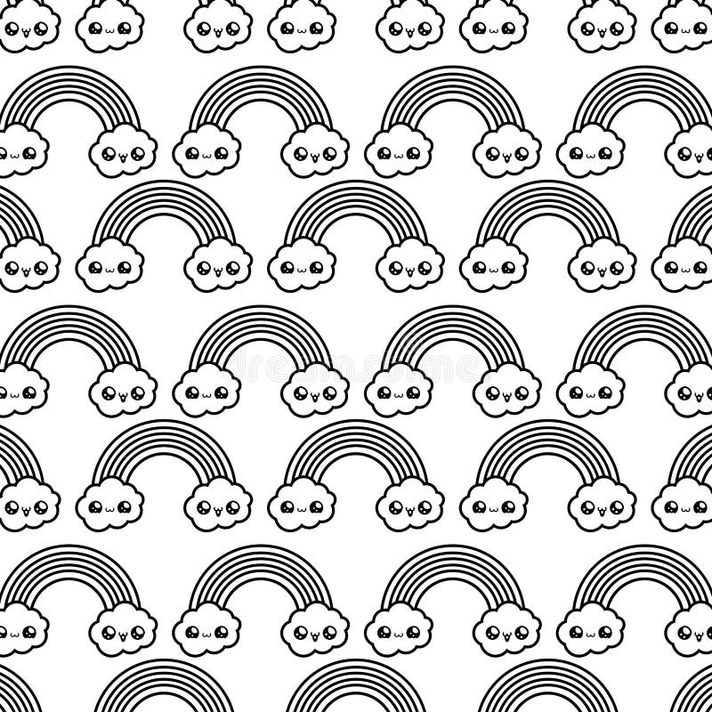 Pattern Of Cute Rainbow With Clouds Kawaii Style Stock Illustration Pattern Of Cute Rainbow With Clouds Kawaii Style Stock Illustration