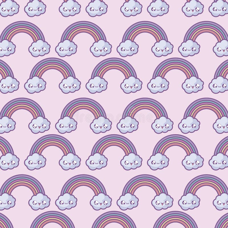 Pattern Of Cute Rainbow With Clouds Kawaii Style Stock Illustration Pattern Of Cute Rainbow With Clouds Kawaii Style Stock Illustration
