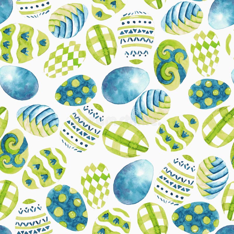 Pattern with Eggs, Blue and Green Colors, Drawn with Watercolor. Easter  Wrapping Paper Stock Illustration - Illustration of scrapbook, seamless:  165532784