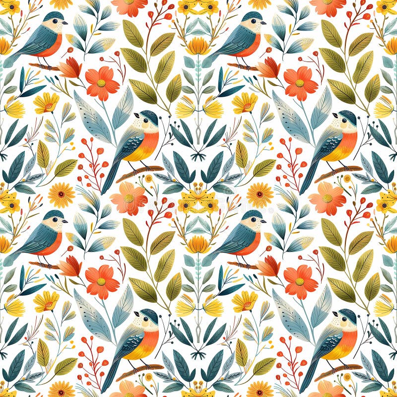 Bird and Flower Pattern on White Background royalty free stock images