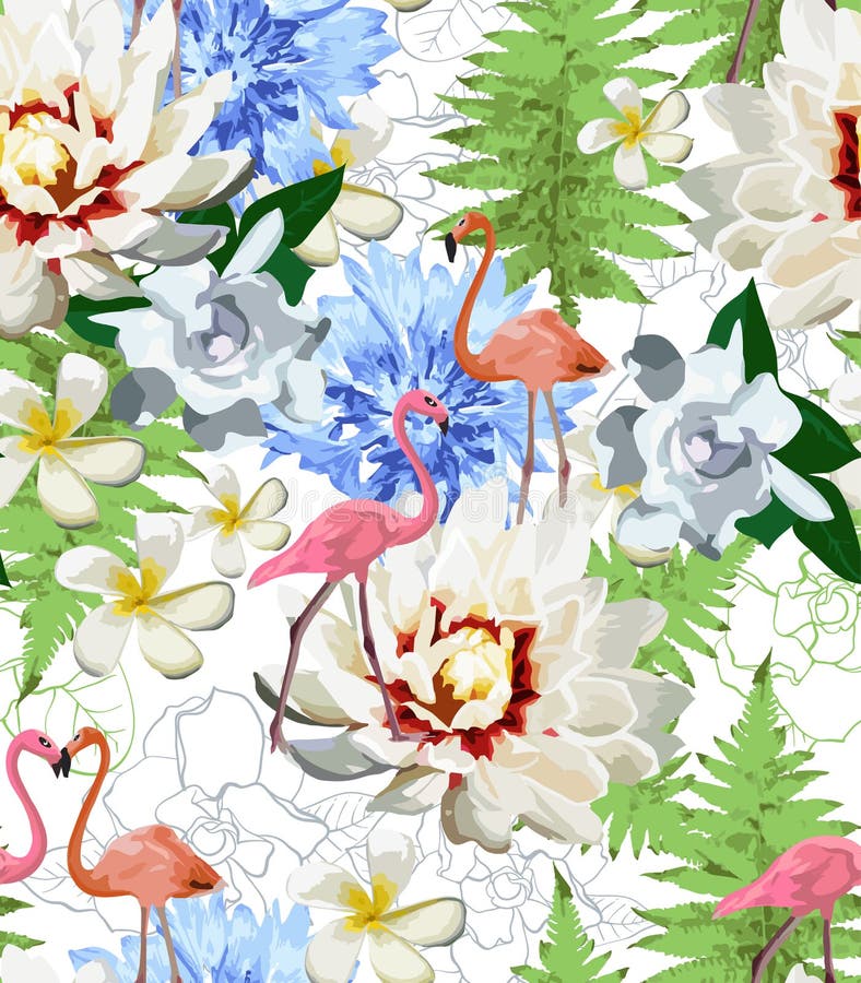 Pattern of flamingos and exotic flowes vector illustration Pattern of flamingos and exotic flowes vector illustration