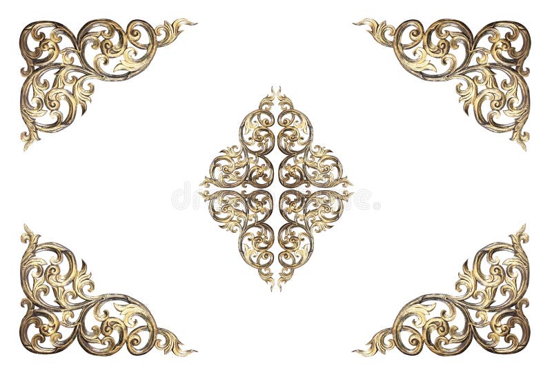 Pattern of flower carved frame on white