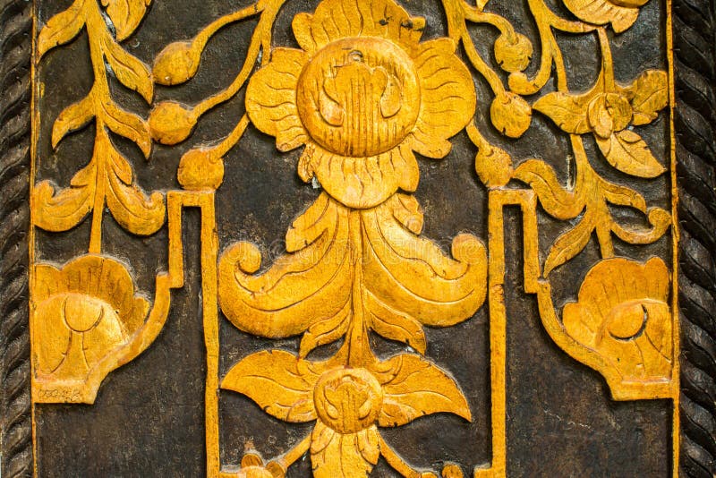 Pattern of Flowers Carved on Wood Door Stock Image Image of brown