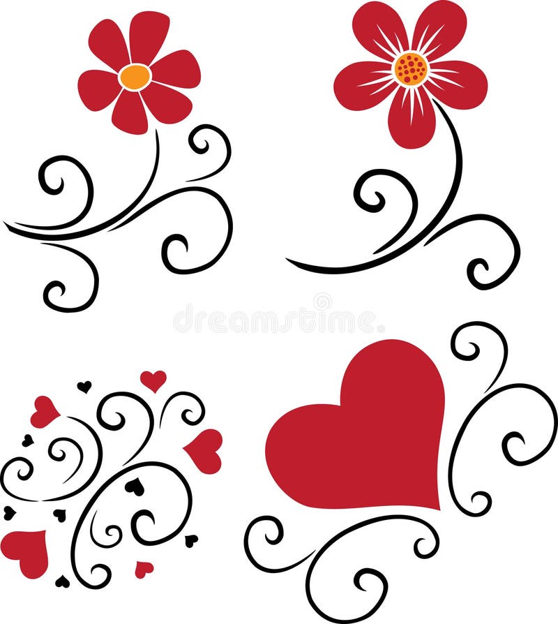 Pattern of flowers and hearts