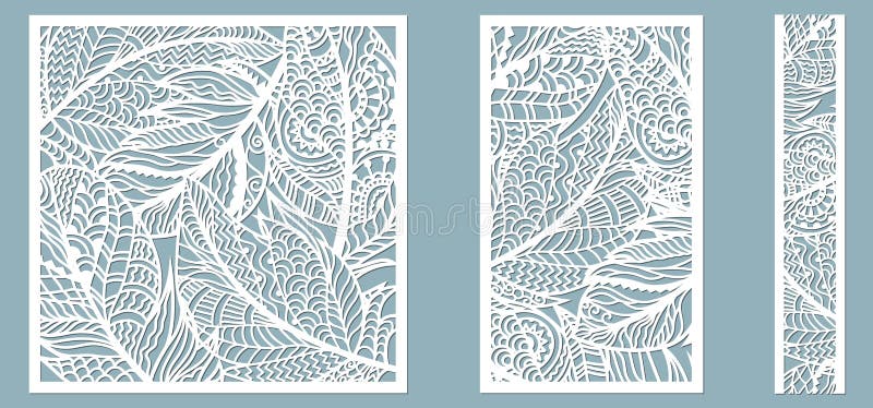 Pattern frame with feathers. Line, rectangle, square as a pattern of feathers. Template for laser, plotter cutting vector illustration