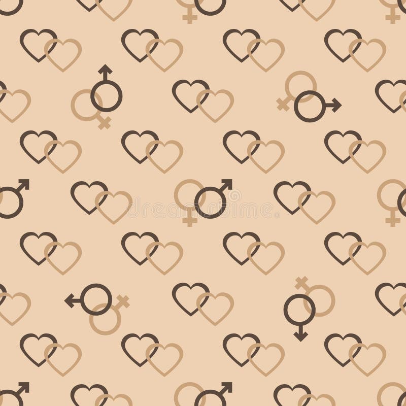 Male And Female Sex Symbols With Hearts Stock Illustration
