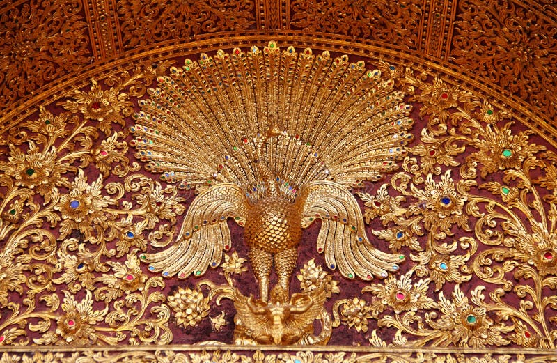 Pattern of Golden Peacock Sculpture Stock Photo Image of ancient