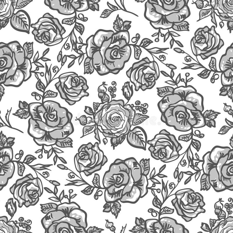 Black And White Vintage Flower Rose Pattern Stock Illustration