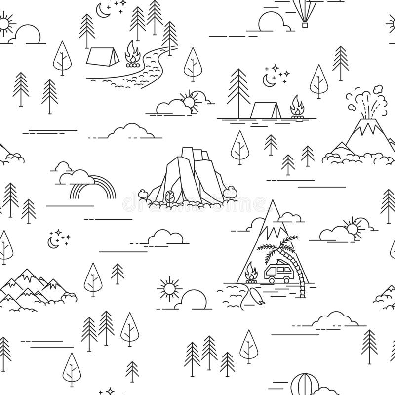 Pattern with hiking and landscape elements