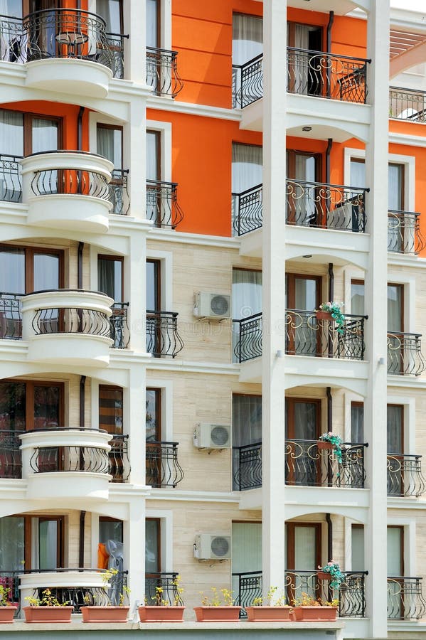 Modern Green Yellow Building Balconies On Stock Photo 696627505