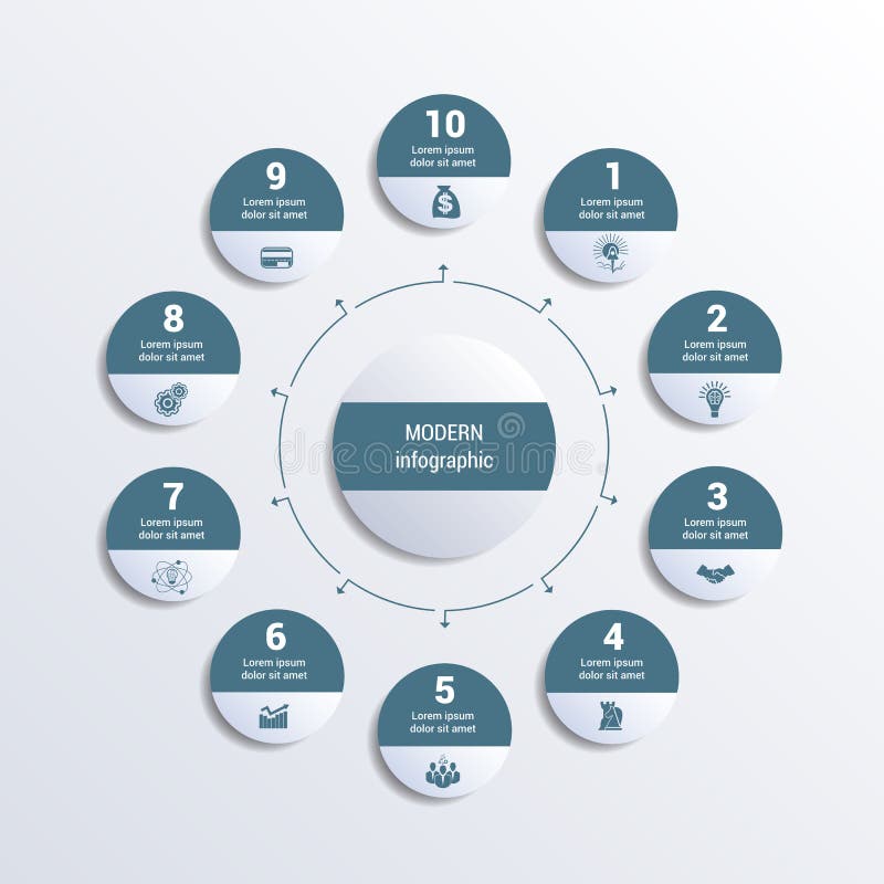 Pattern for infographic 10 positions monochromic vector image from circles in circle