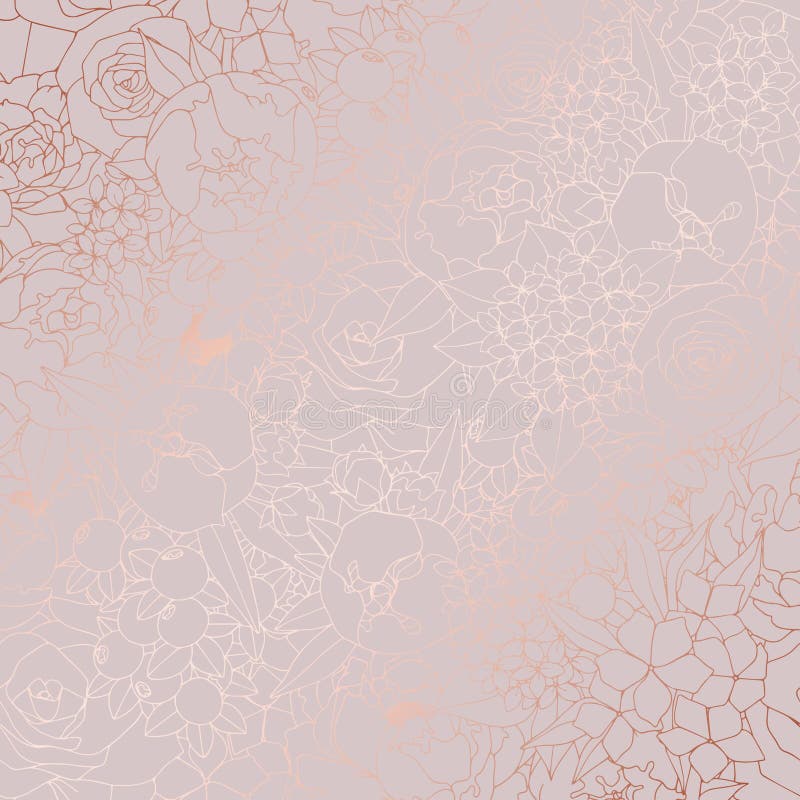 Pattern with peonies with imitation of rose gold stock illustration