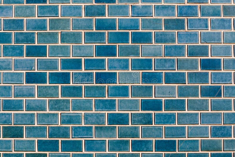 Pattern of Shiny Blue Brick Wall Background. Stock Photo Image of