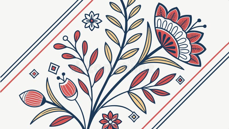 Pattern with stylized floral elements and diagonal stripes abstract graphic vector design Generative AI royalty free illustration