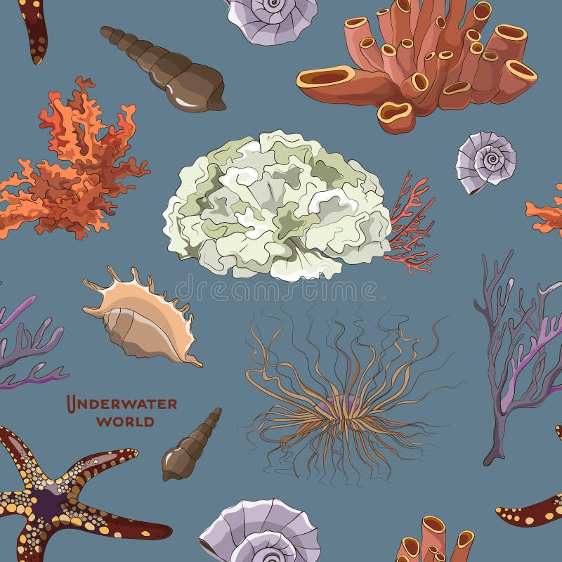 Pattern Of Underwater Objects Stock Vector - Illustration of object