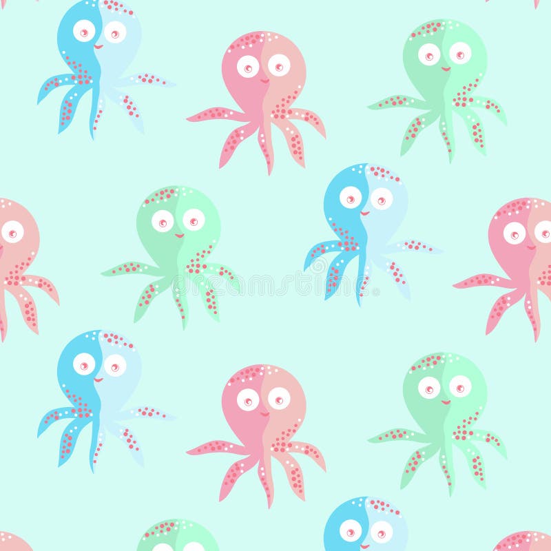 Pattern vector color drawing texture. Marine life background. Cute Octopus Wallpaper Pattern royalty free illustration