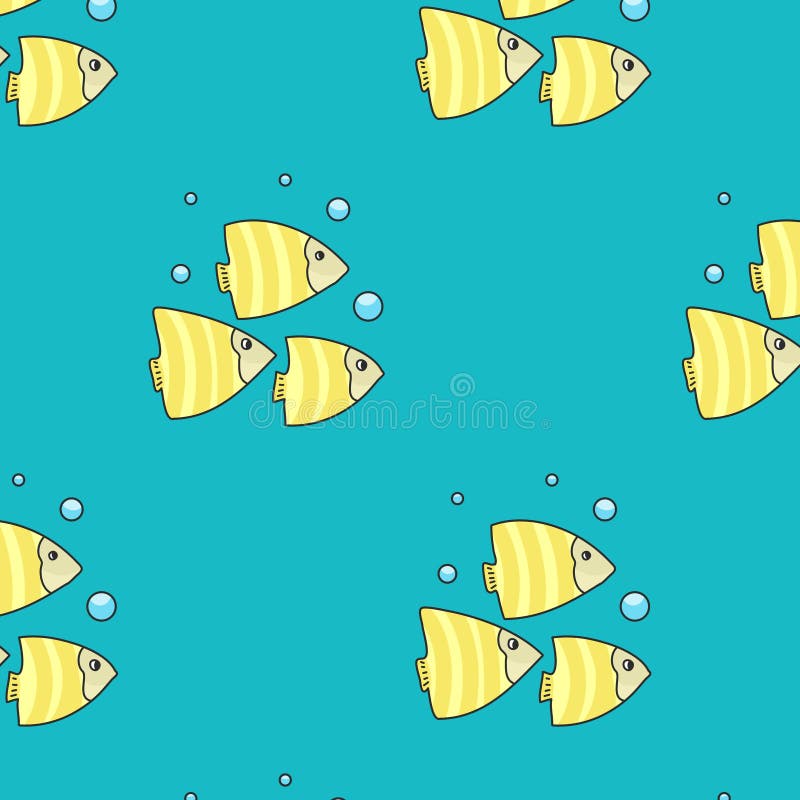 Pattern vector color drawing texture, sea pattern, fish, bubbles, and blue background vector illustration