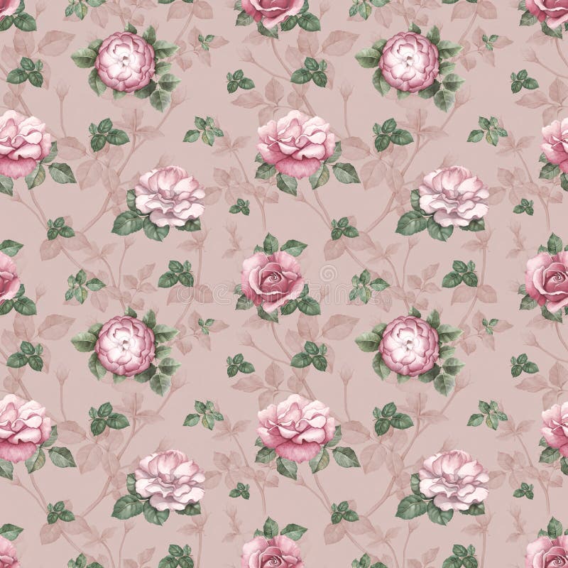 Pattern with watercolor rose illustration