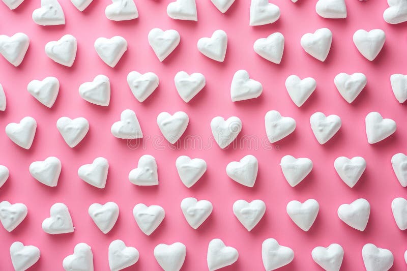Pattern of White Hearts on a Pink Background with a Border of Small