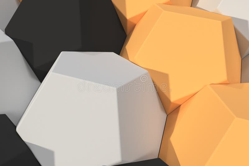 Pattern of white, orange and black hexagonal elements stock illustration