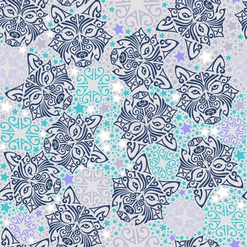 Pattern with wolf or husky dog head