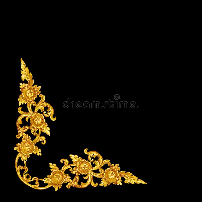 Pattern of Wood Carve Gold Paint for Decoration on Black Background