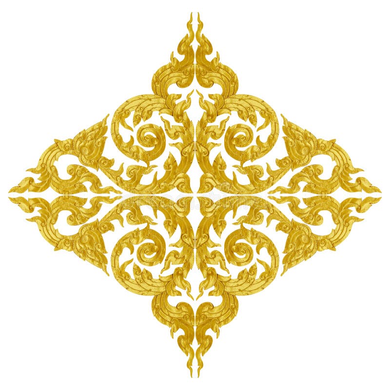 Pattern of Wood Carve Gold Paint for Decoration on Black Background