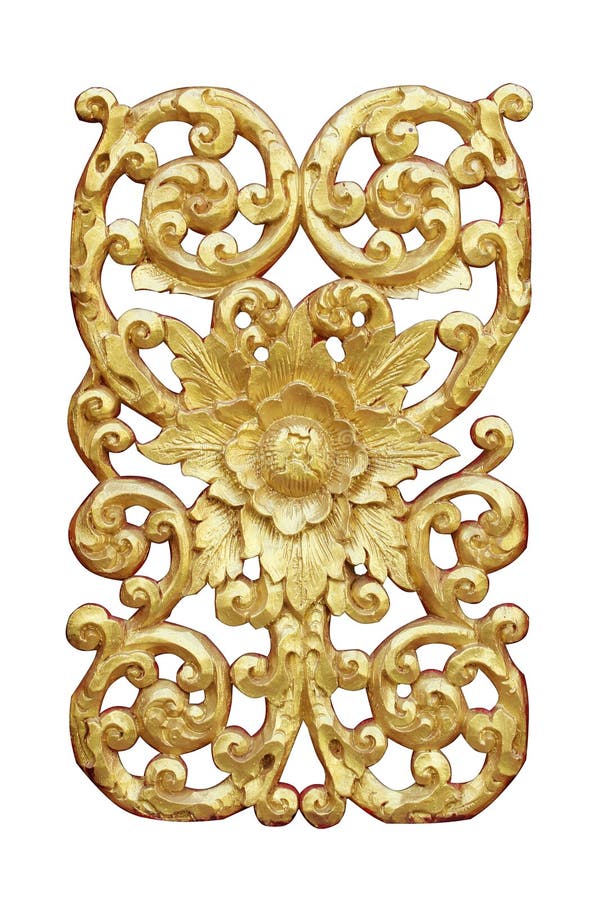 Pattern of Wood Carve Gold Paint for Decoration on White Background