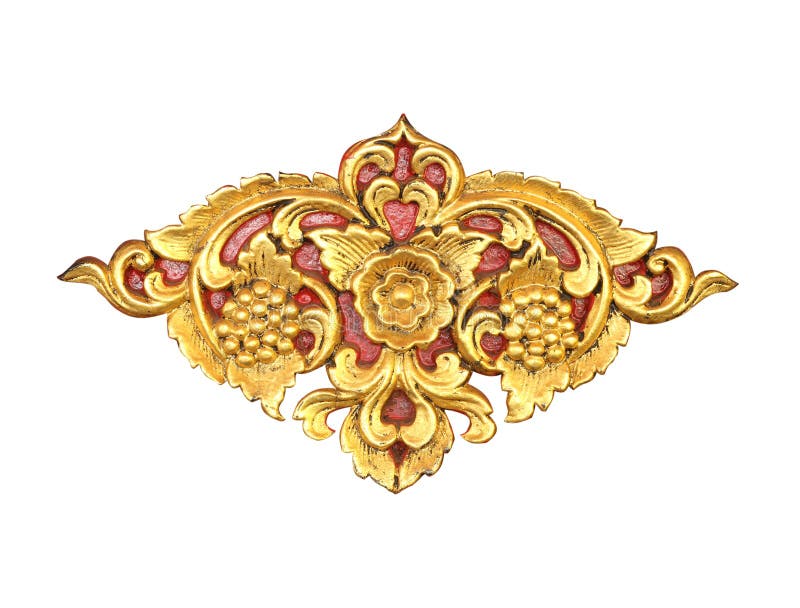 Pattern of Wood Carve Gold Paint for Decoration on White Background