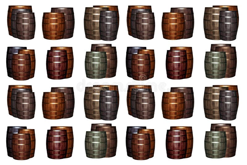 Pattern Wooden Wine Barrel Brown Gray Set Base White Substrate. Wine