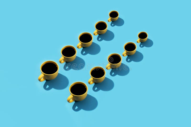 Pattern of a Yellow Coffee Cup on a Blue Background. Coffee Addiction. Stock Illustration