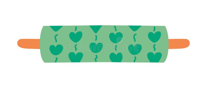Patterne Rolling Pin mit Herz. Separate strukturierte Küche Utensil für Kochsüßen. Grüne Farbe stock abbildung