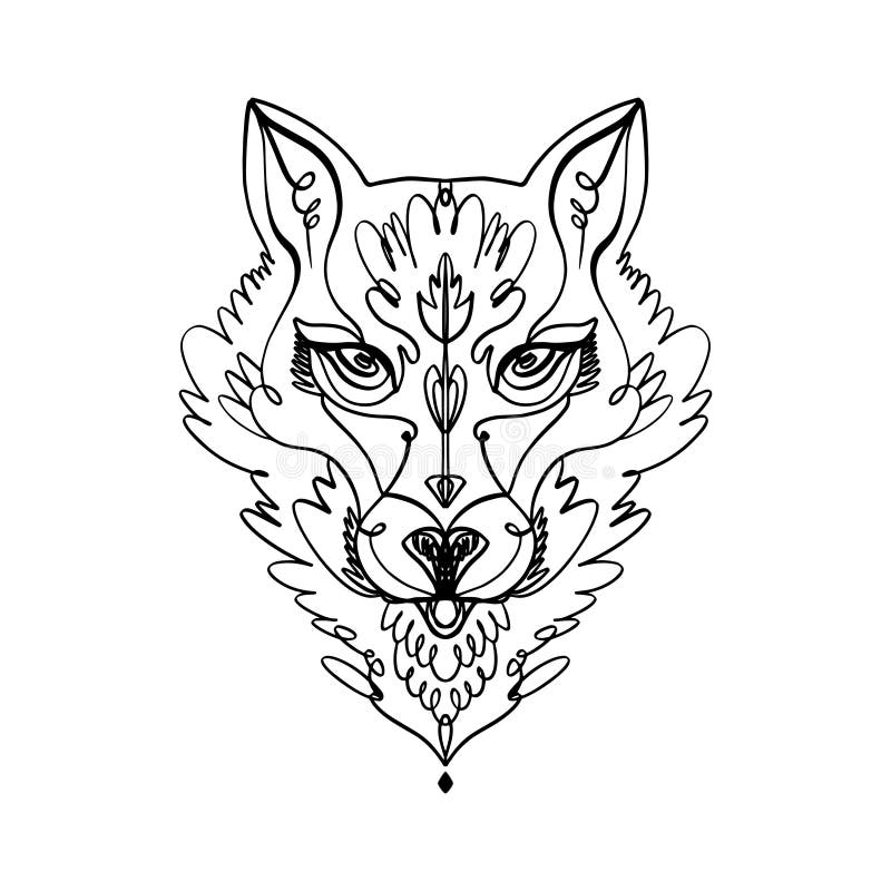 Patterned Head of the Wolf, Animal Face on White Background. African or ...